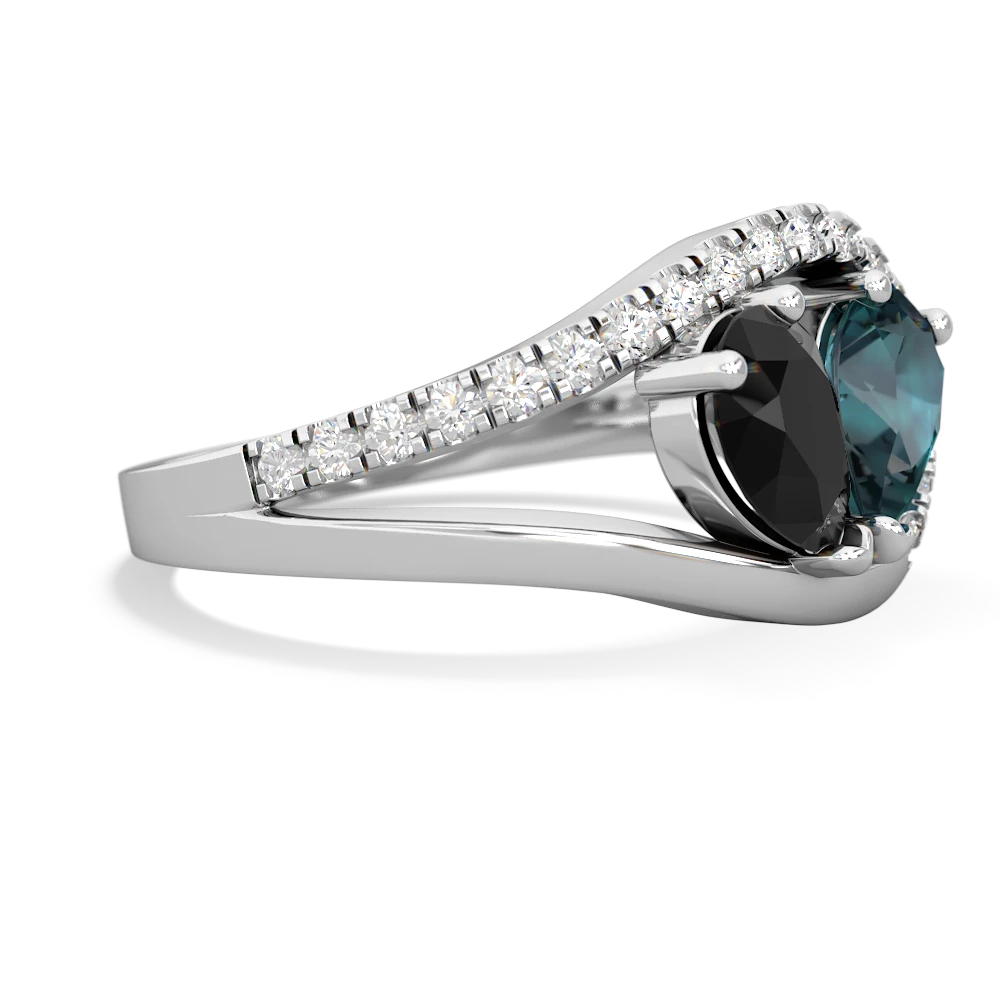 Onyx Nestled Heart Keepsake 14K White Gold ring R5650