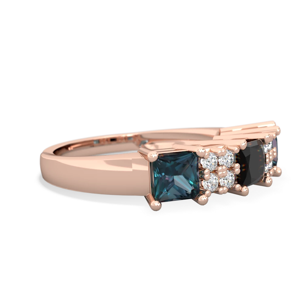 Onyx Three Stone Diamond Cluster 14K Rose Gold ring R2592