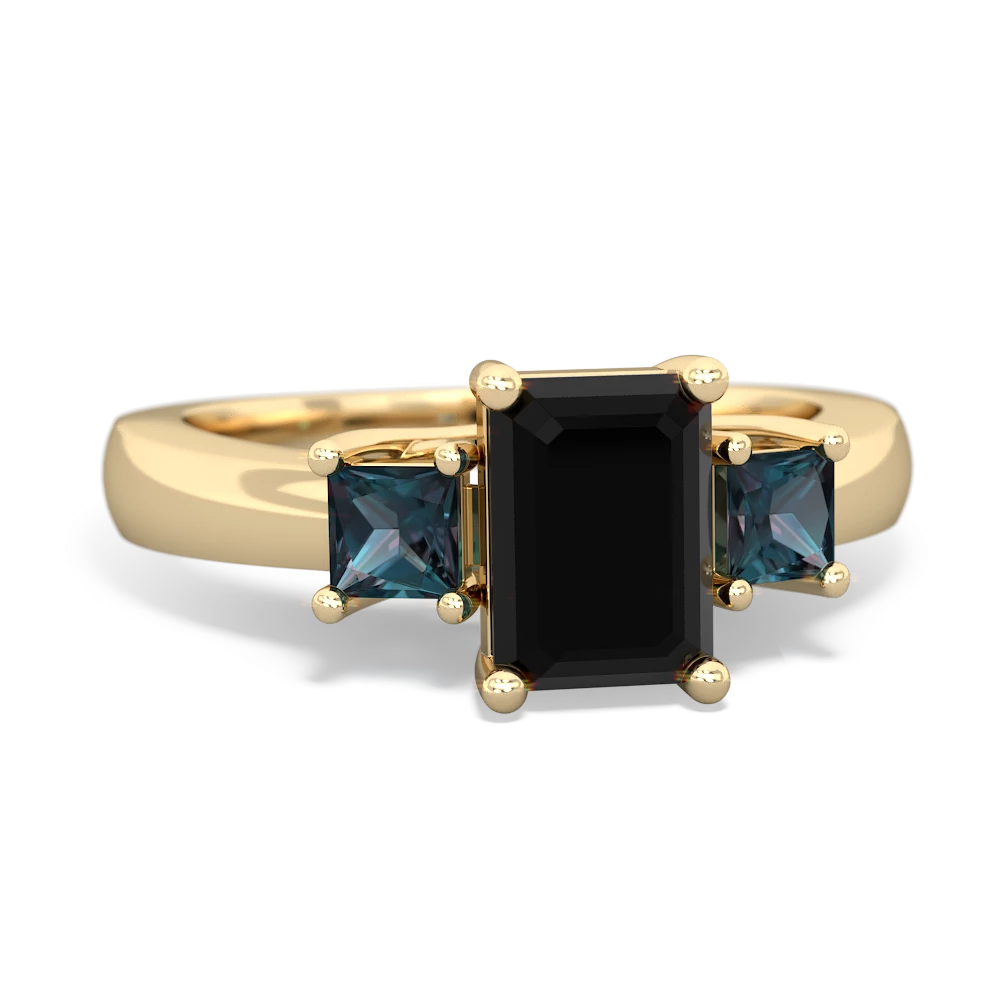 Onyx Three Stone Emerald-Cut Trellis 14K Yellow Gold ring R4021