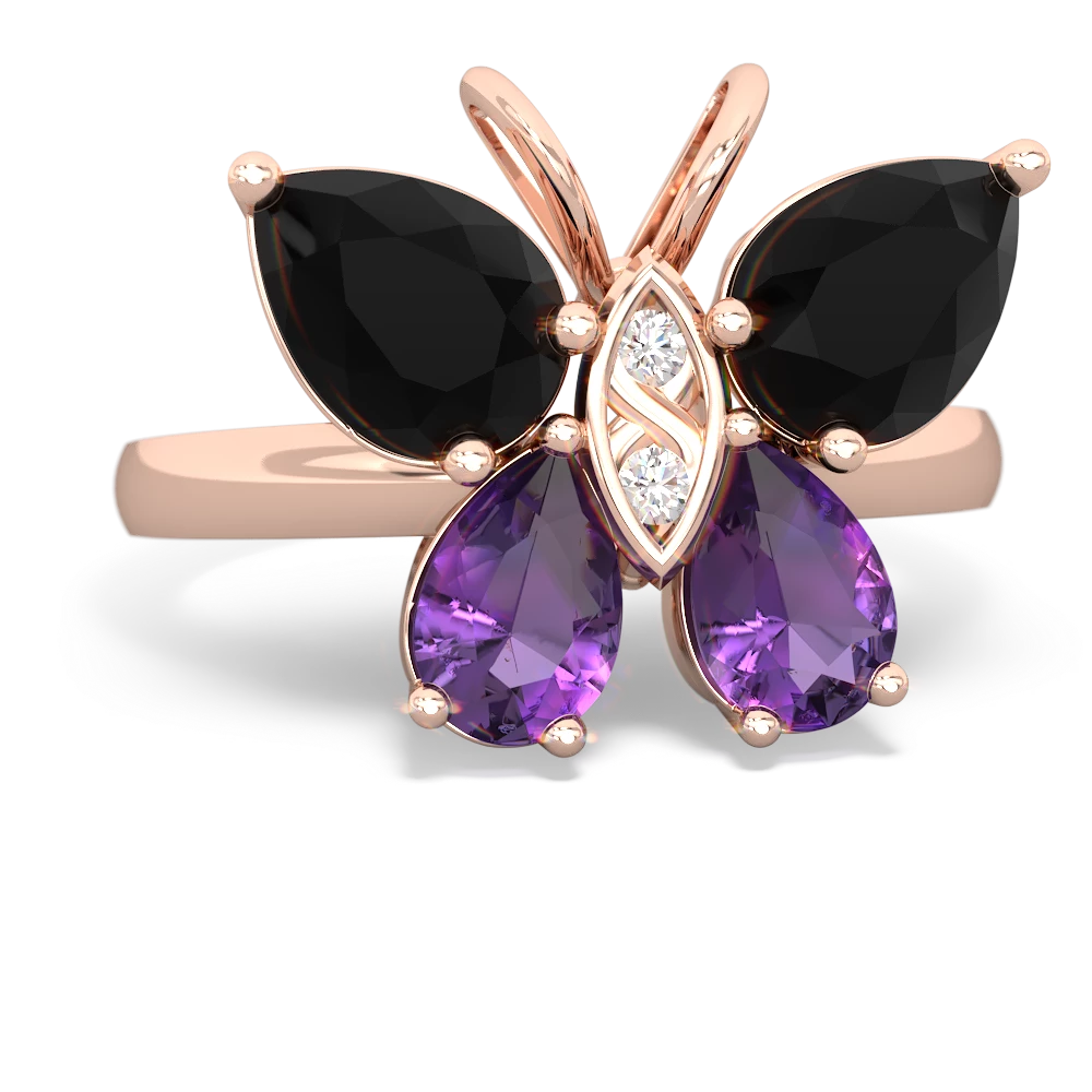 Onyx Butterfly 14K Rose Gold ring R2215