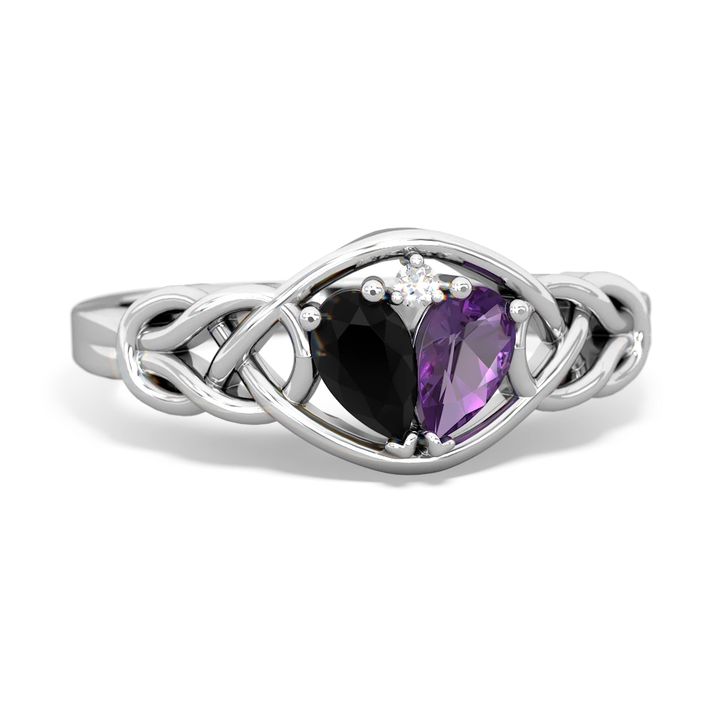 Onyx Celtic Love Knot 14K White Gold ring R5420