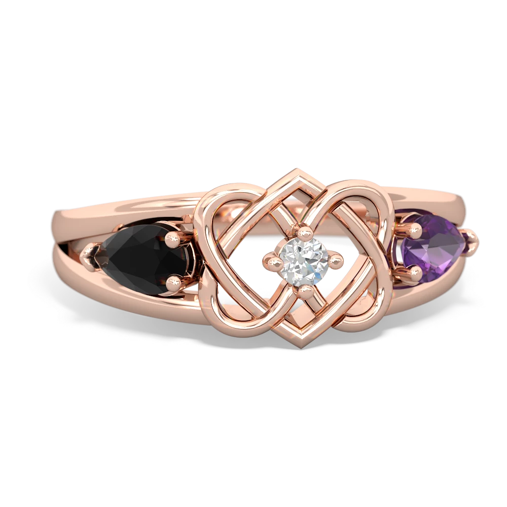 Onyx Hearts Intertwined 14K Rose Gold ring R5880