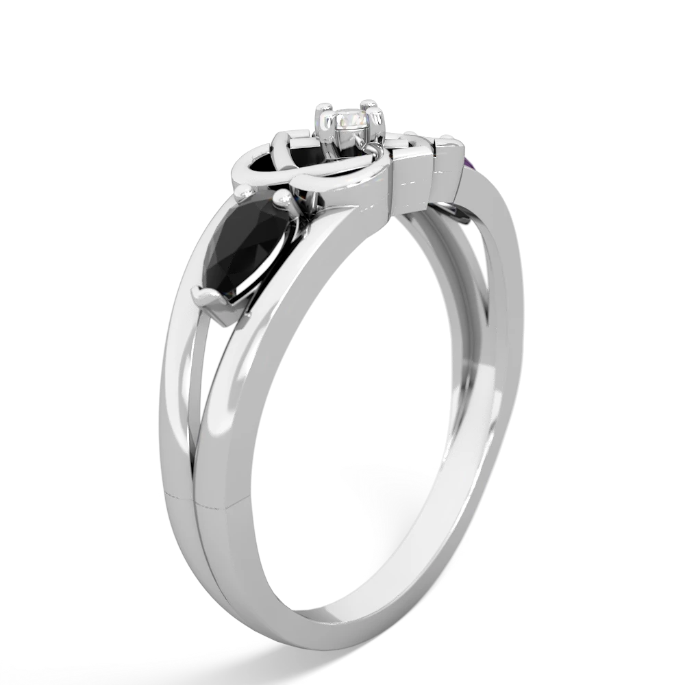 Onyx Hearts Intertwined 14K White Gold ring R5880