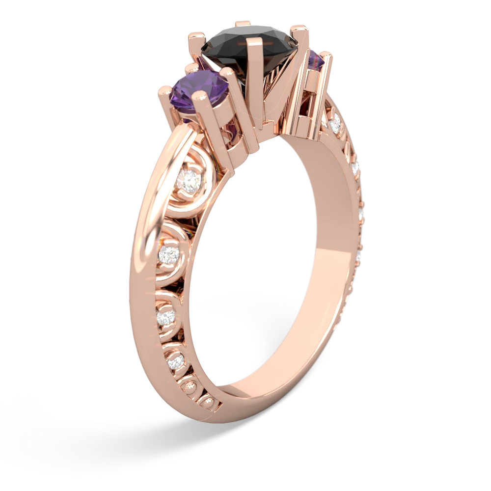 Onyx Art Deco Eternal Embrace Engagement 14K Rose Gold ring C2003