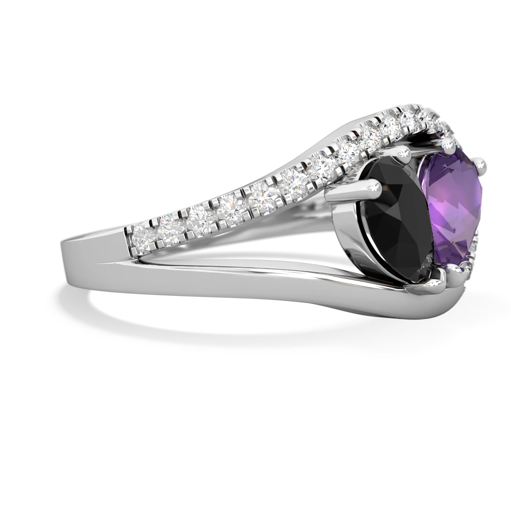 Onyx Nestled Heart Keepsake 14K White Gold ring R5650