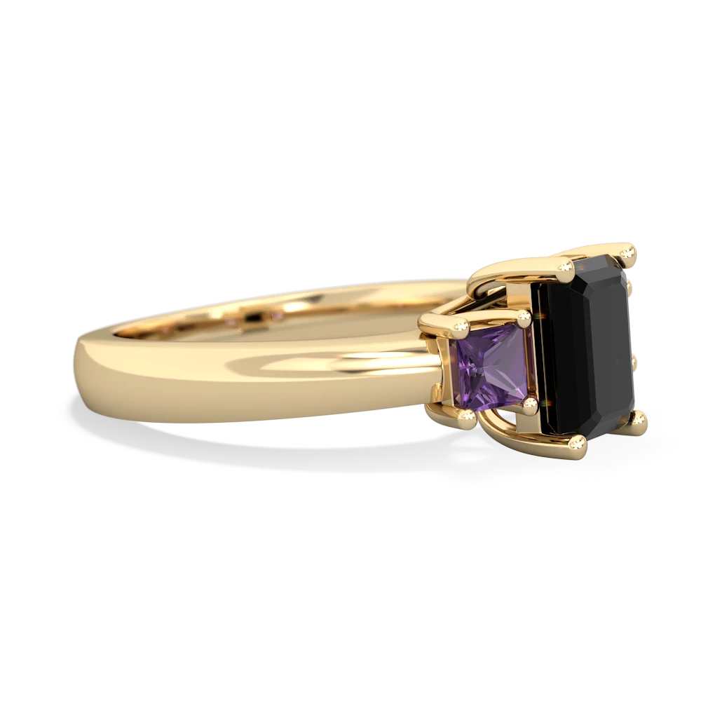 Onyx Three Stone Emerald-Cut Trellis 14K Yellow Gold ring R4021