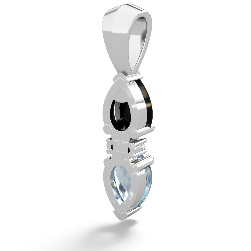 Onyx Bowtie Drop 14K White Gold pendant P0865