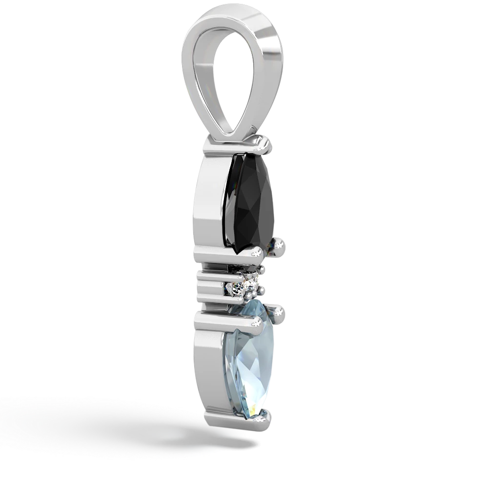 Onyx Bowtie Drop 14K White Gold pendant P0865