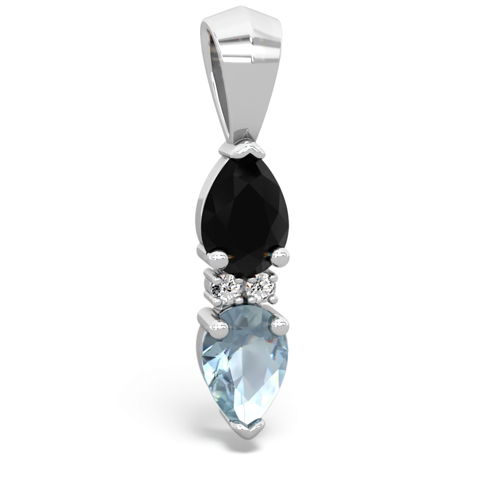 Onyx Bowtie Drop 14K White Gold pendant P0865