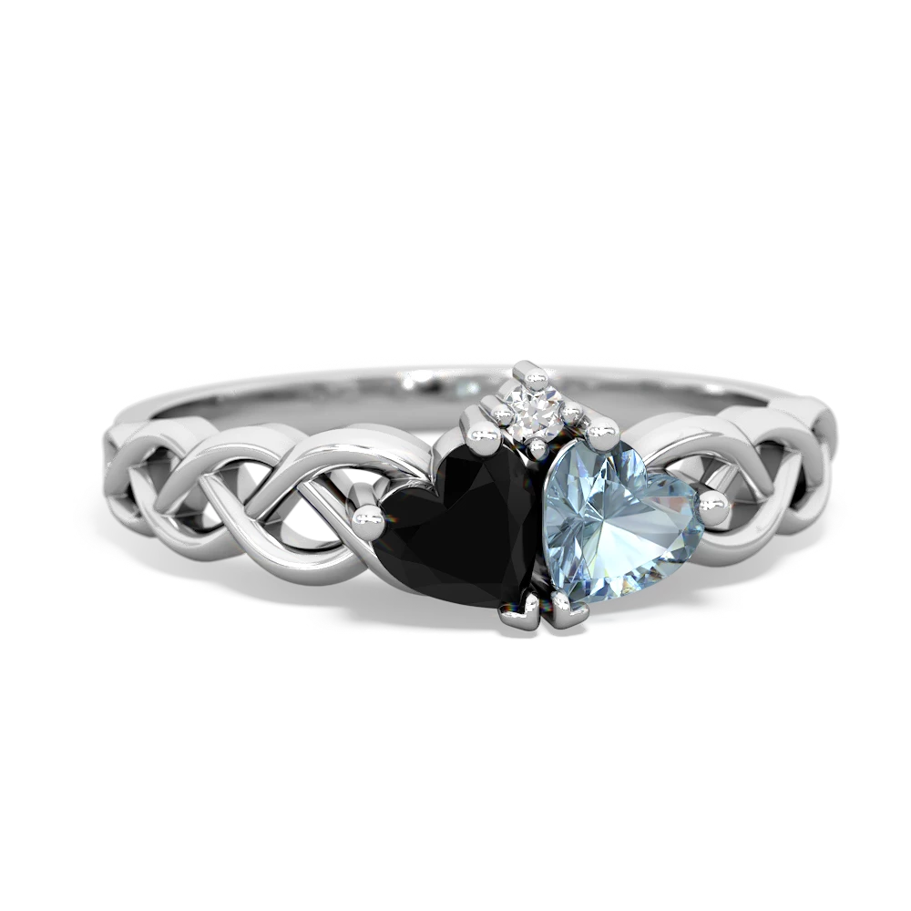 Onyx Heart To Heart Braid 14K White Gold ring R5870