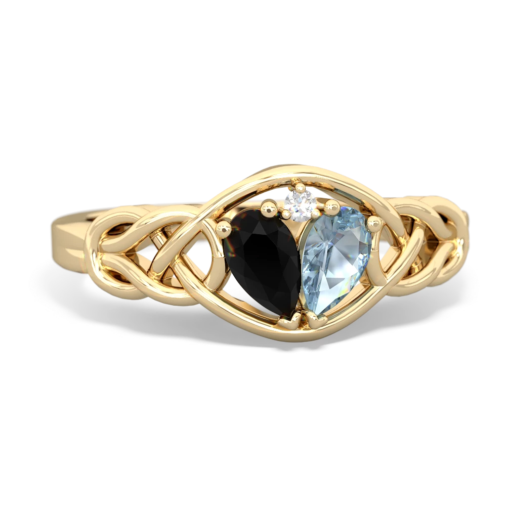 Onyx Celtic Love Knot 14K Yellow Gold ring R5420