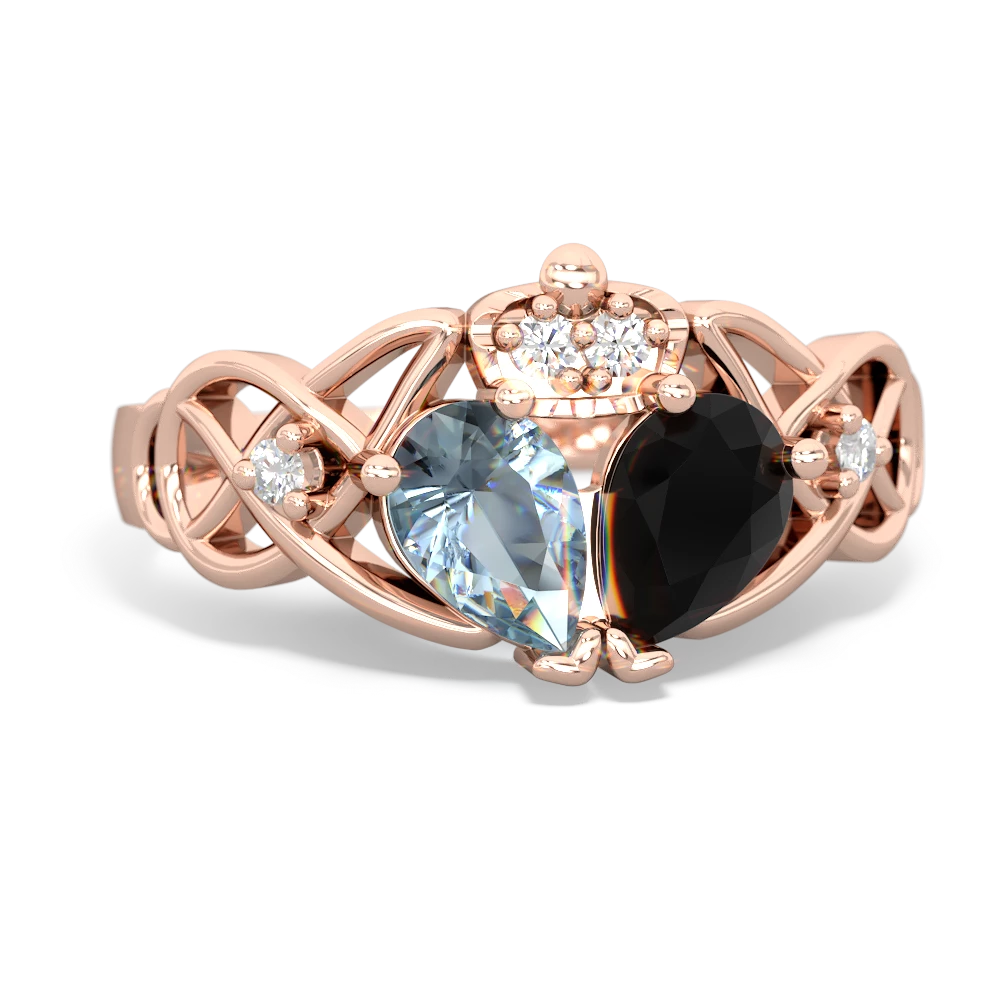 Onyx 'One Heart' Celtic Knot Claddagh 14K Rose Gold ring R5322