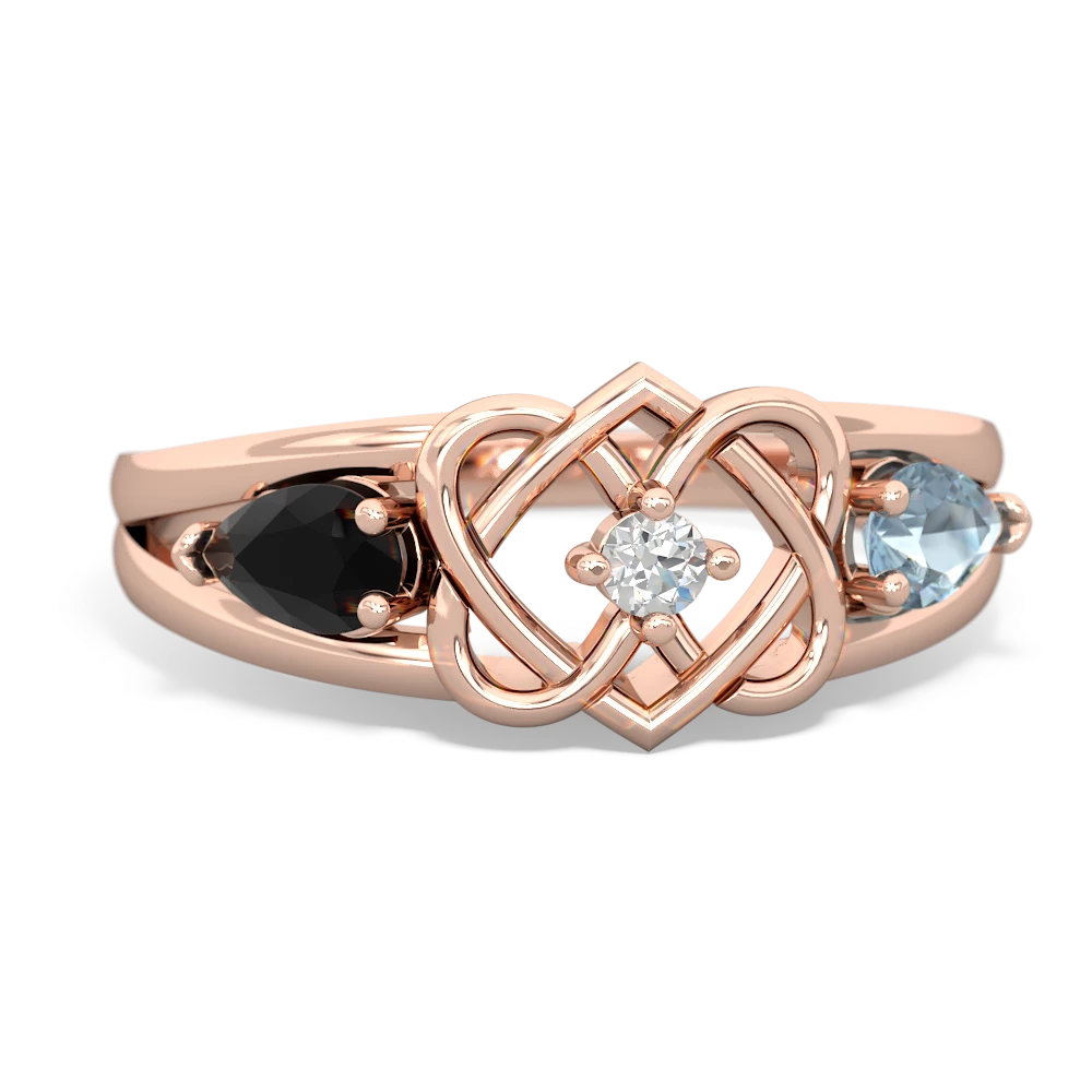 Onyx Hearts Intertwined 14K Rose Gold ring R5880