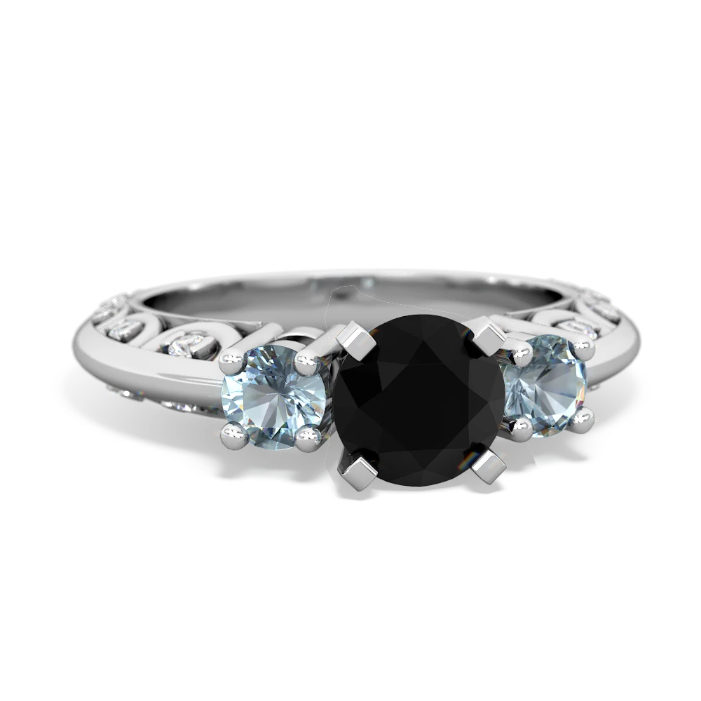 Onyx Art Deco Eternal Embrace Engagement 14K White Gold ring C2003