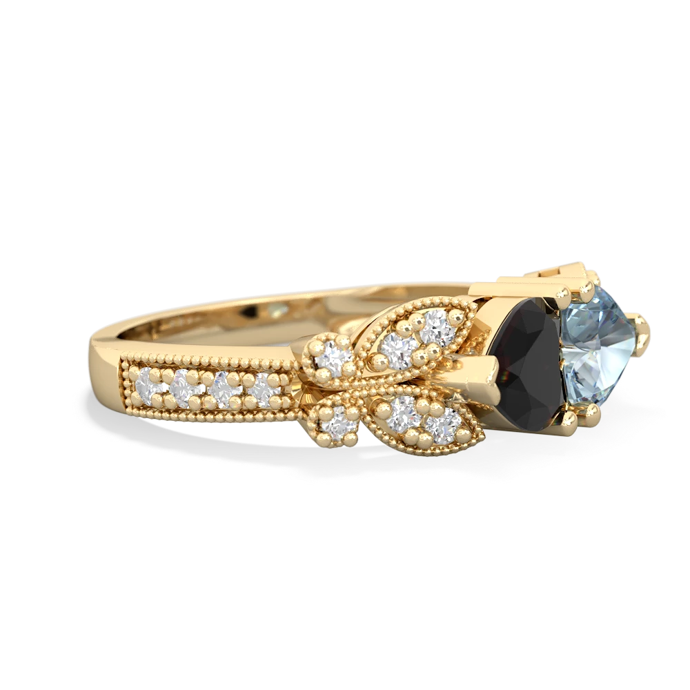 Onyx Diamond Butterflies 14K Yellow Gold ring R5601