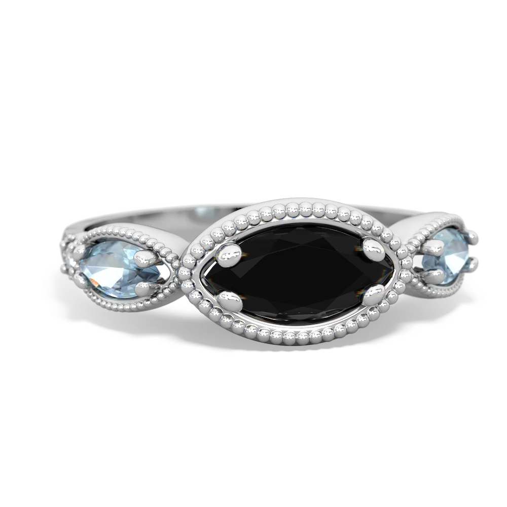 Onyx Milgrain Marquise 14K White Gold ring R5700