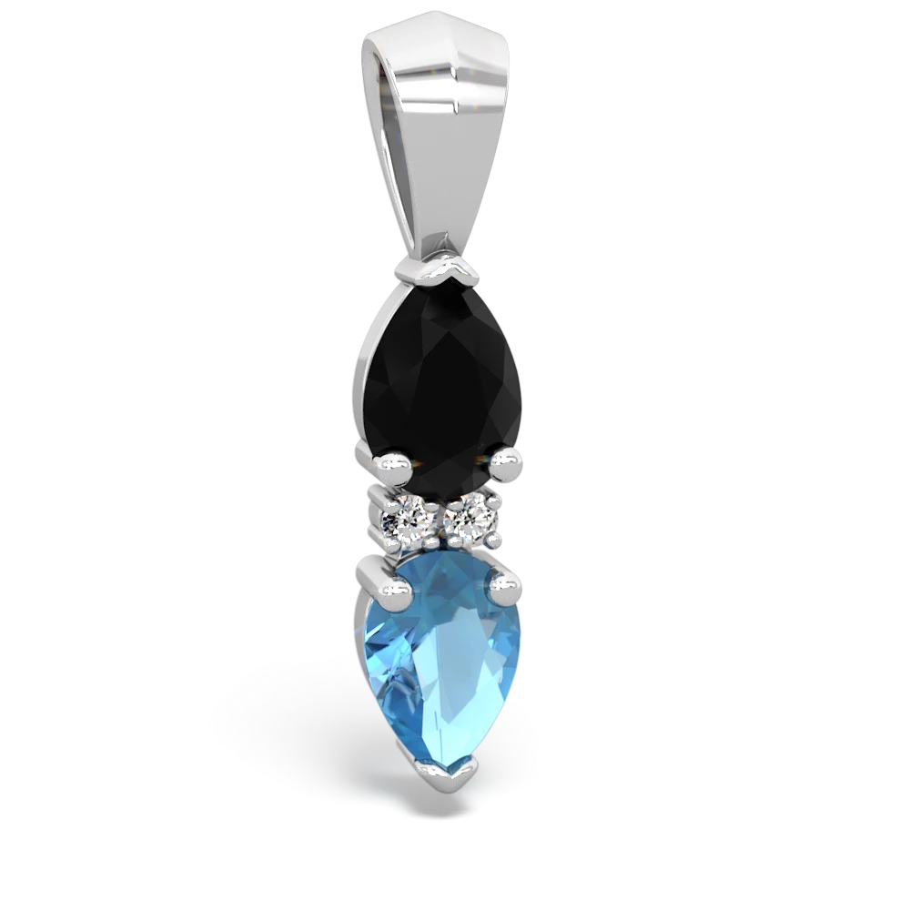 Onyx Bowtie Drop 14K White Gold pendant P0865