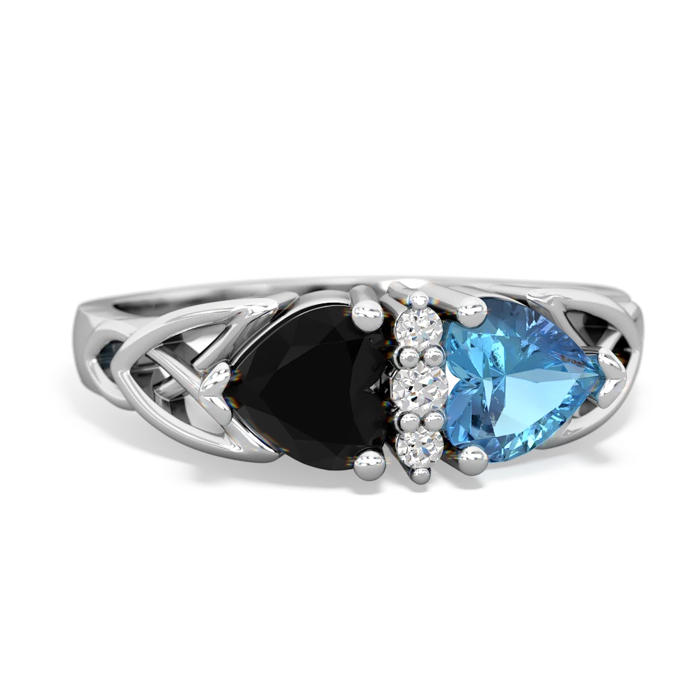 Onyx Celtic Knot Double Heart 14K White Gold ring R5040