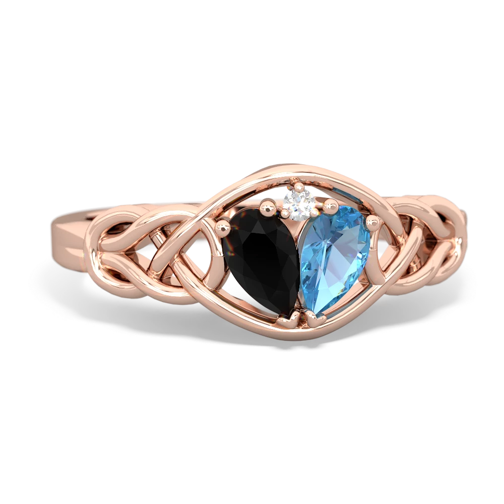 Onyx Celtic Love Knot 14K Rose Gold ring R5420