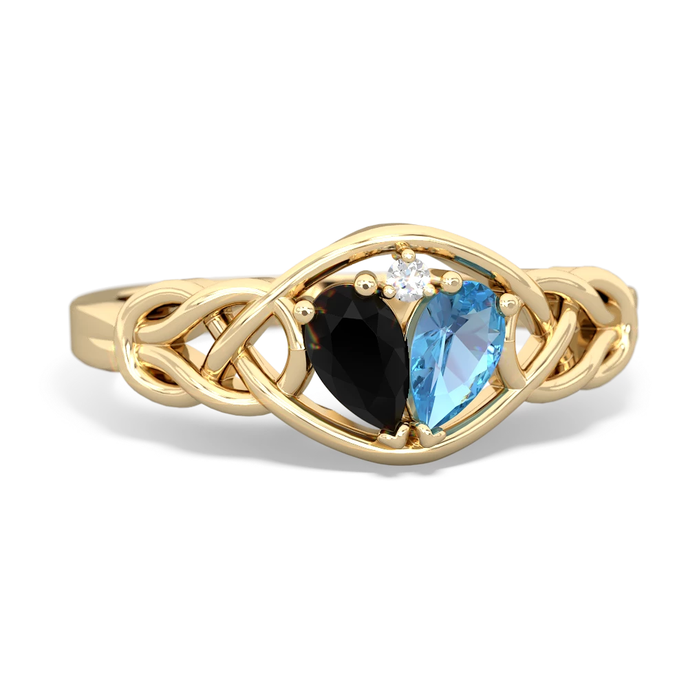 Onyx Celtic Love Knot 14K Yellow Gold ring R5420