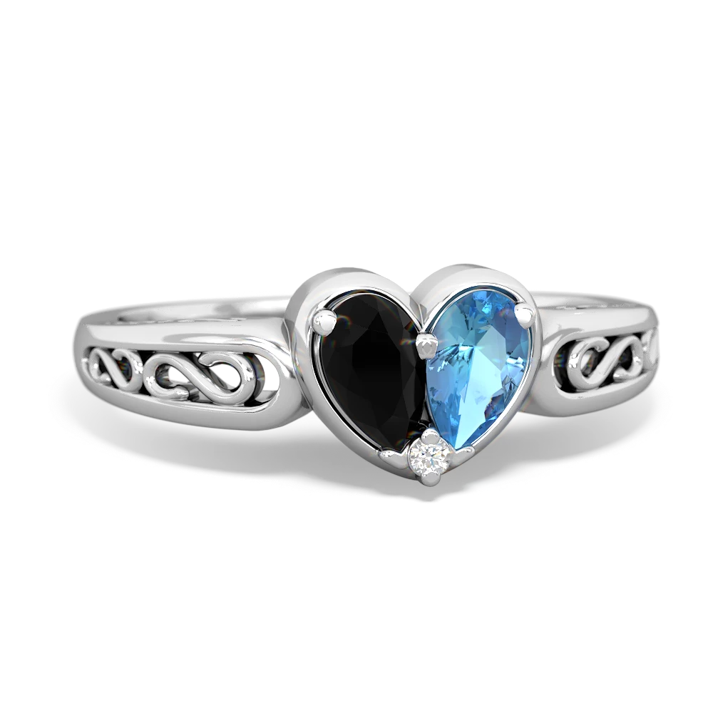 Onyx Filligree 'One Heart' 14K White Gold ring R5070