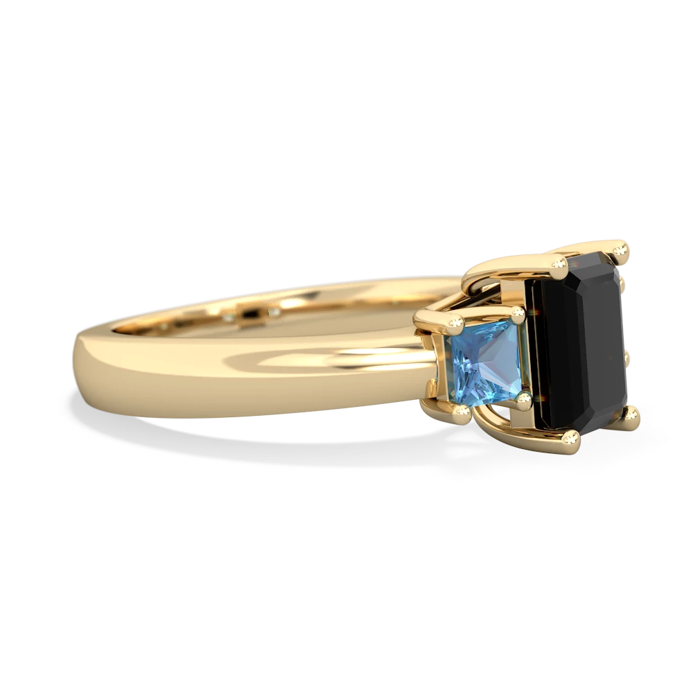 Onyx Three Stone Emerald-Cut Trellis 14K Yellow Gold ring R4021