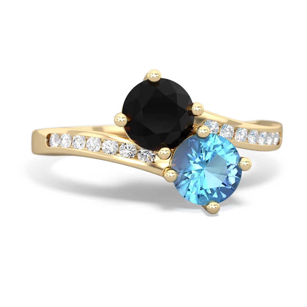 Onyx Channel Set Two Stone 14K Yellow Gold ring R5303