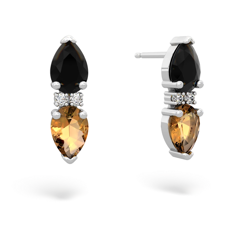 Onyx Bowtie Drop 14K White Gold earrings E0865