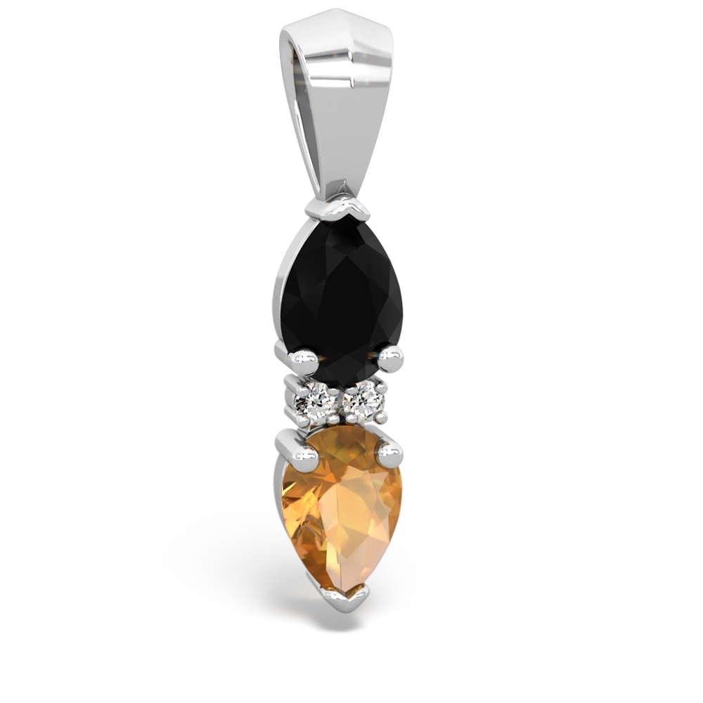 Onyx Bowtie Drop 14K White Gold pendant P0865