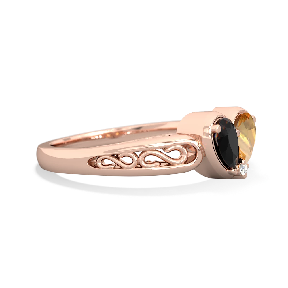 Onyx Filligree 'One Heart' 14K Rose Gold ring R5070