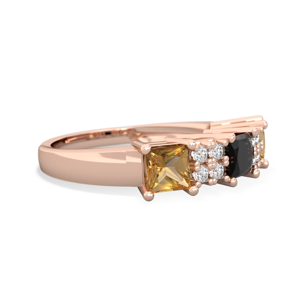 Onyx Three Stone Diamond Cluster 14K Rose Gold ring R2592