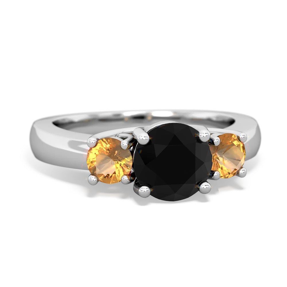 Onyx Three Stone Round Trellis 14K White Gold ring R4018