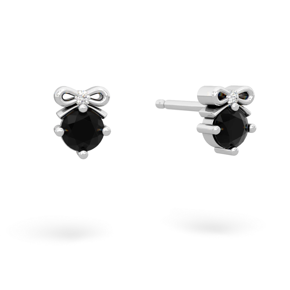 Onyx Diamond Bows 14K White Gold earrings E7002