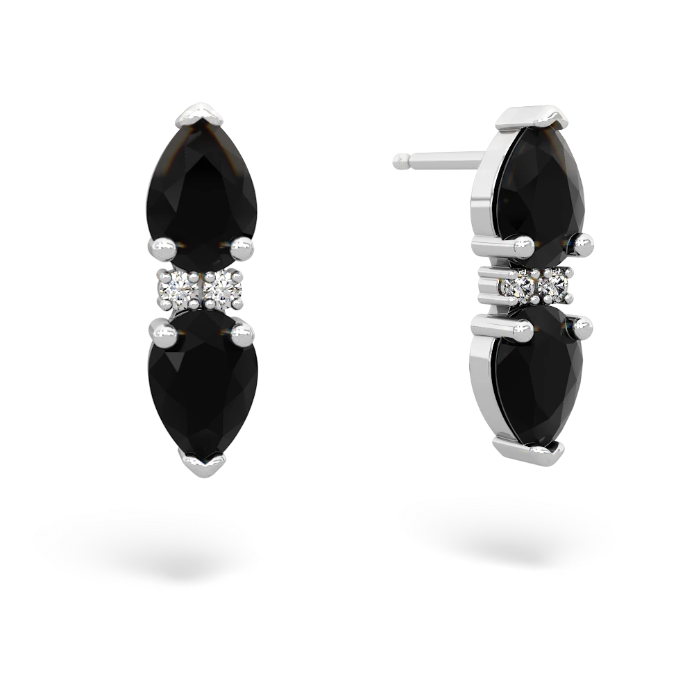 Onyx Bowtie Drop 14K White Gold earrings E0865