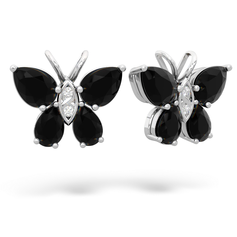 Onyx Butterfly 14K White Gold earrings E2215