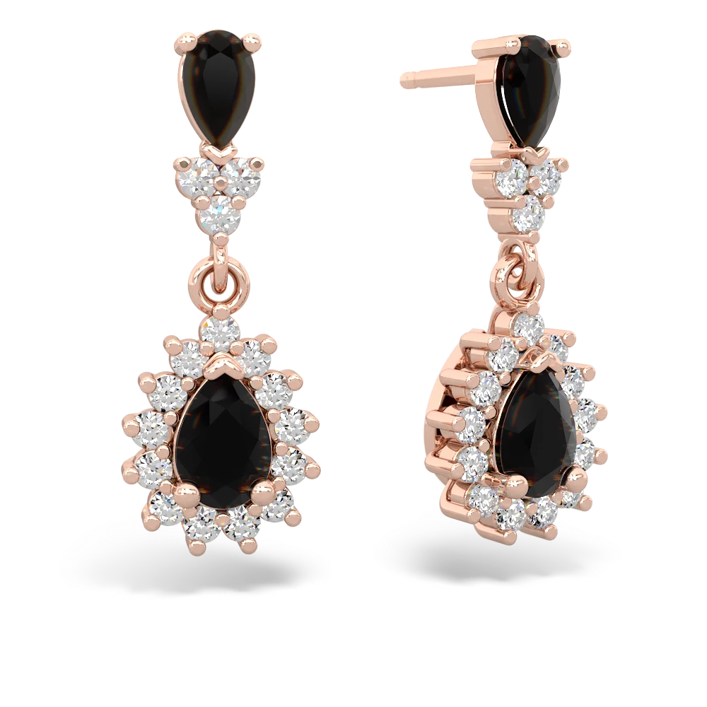 Onyx Halo Pear Dangle 14K Rose Gold earrings E1882