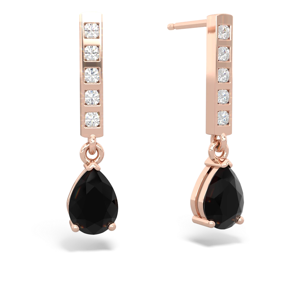 Onyx Art Deco Diamond Drop 14K Rose Gold earrings E5324