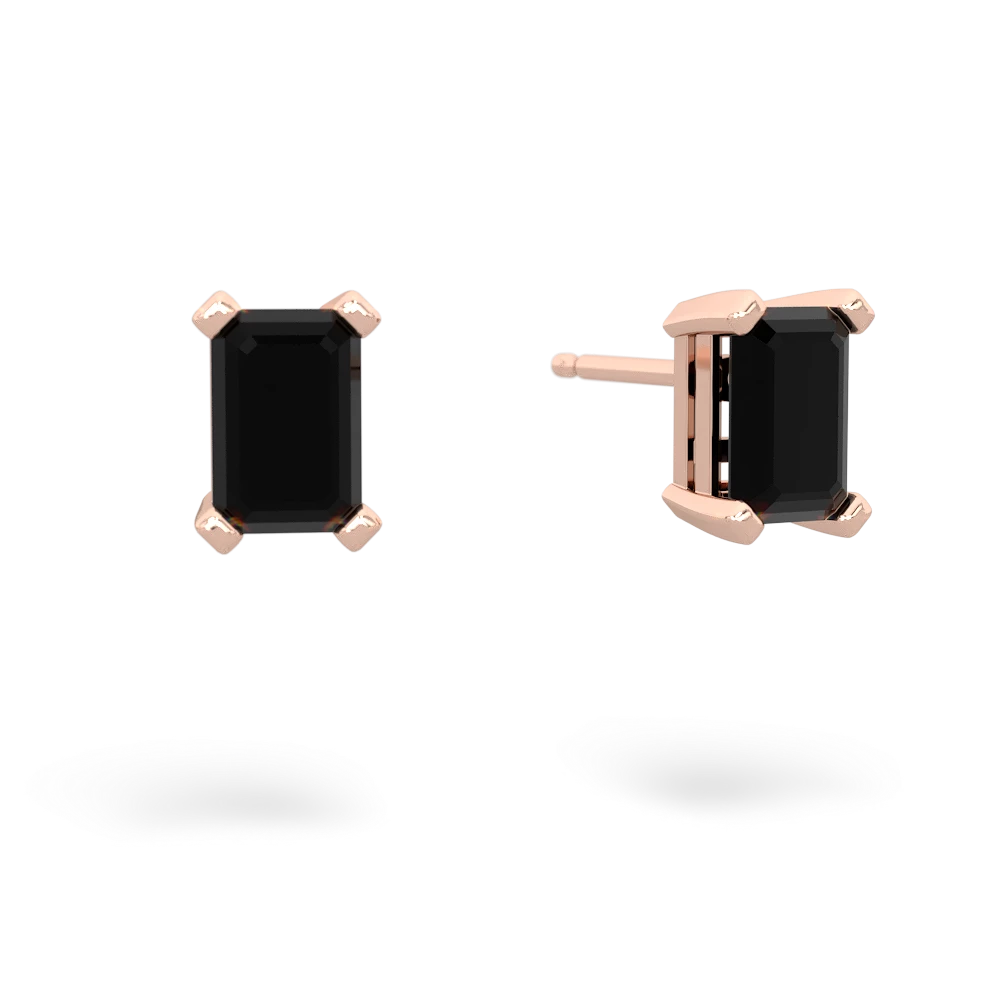 Onyx 6X4mm Emerald-Cut Stud 14K Rose Gold earrings E1855