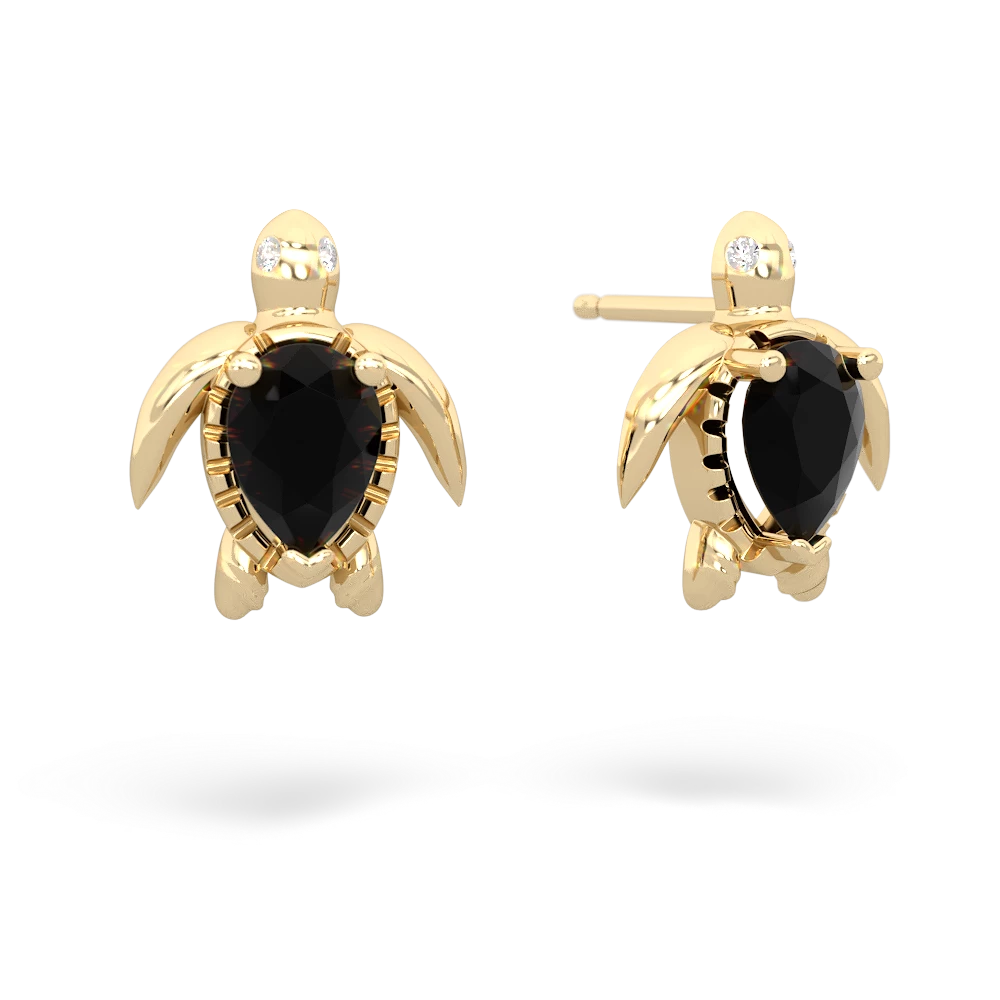 Onyx Baby Sea Turtle 14K Yellow Gold earrings E5241