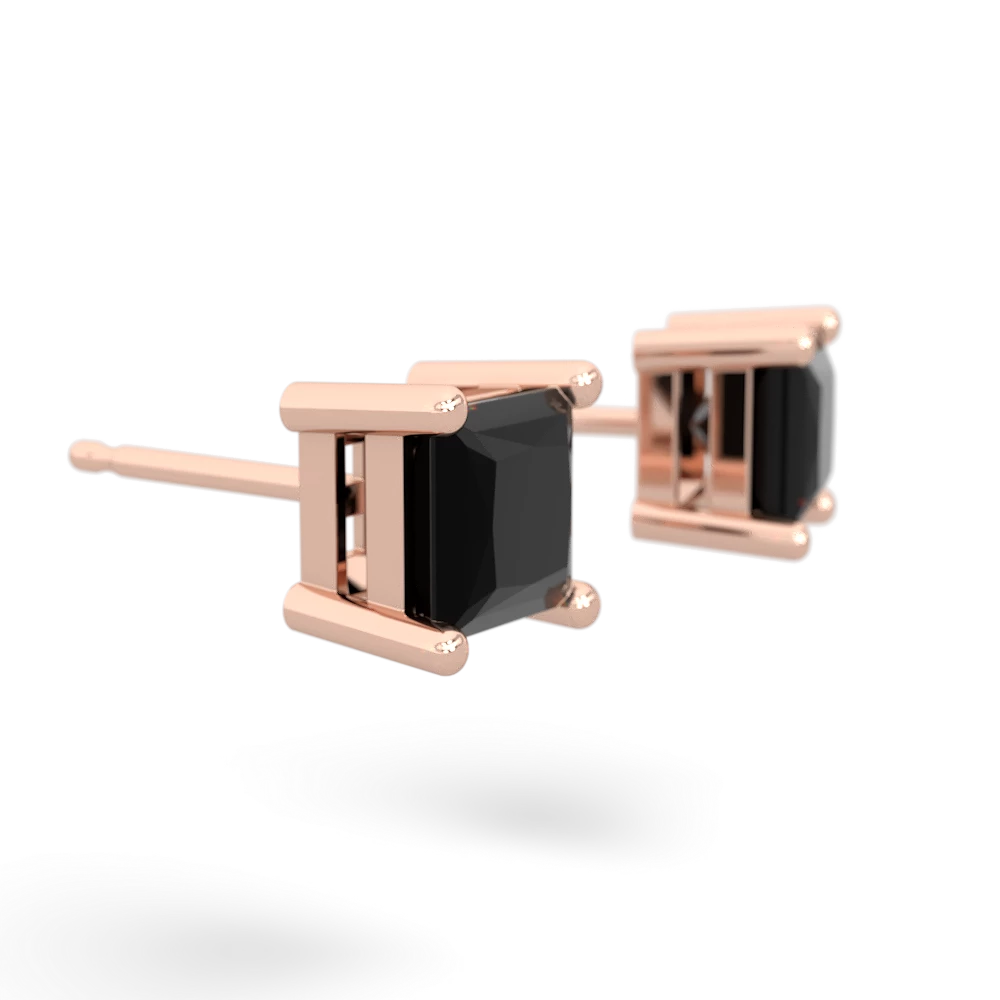 Onyx 5Mm Princess Cut Stud 14K Rose Gold earrings E1789