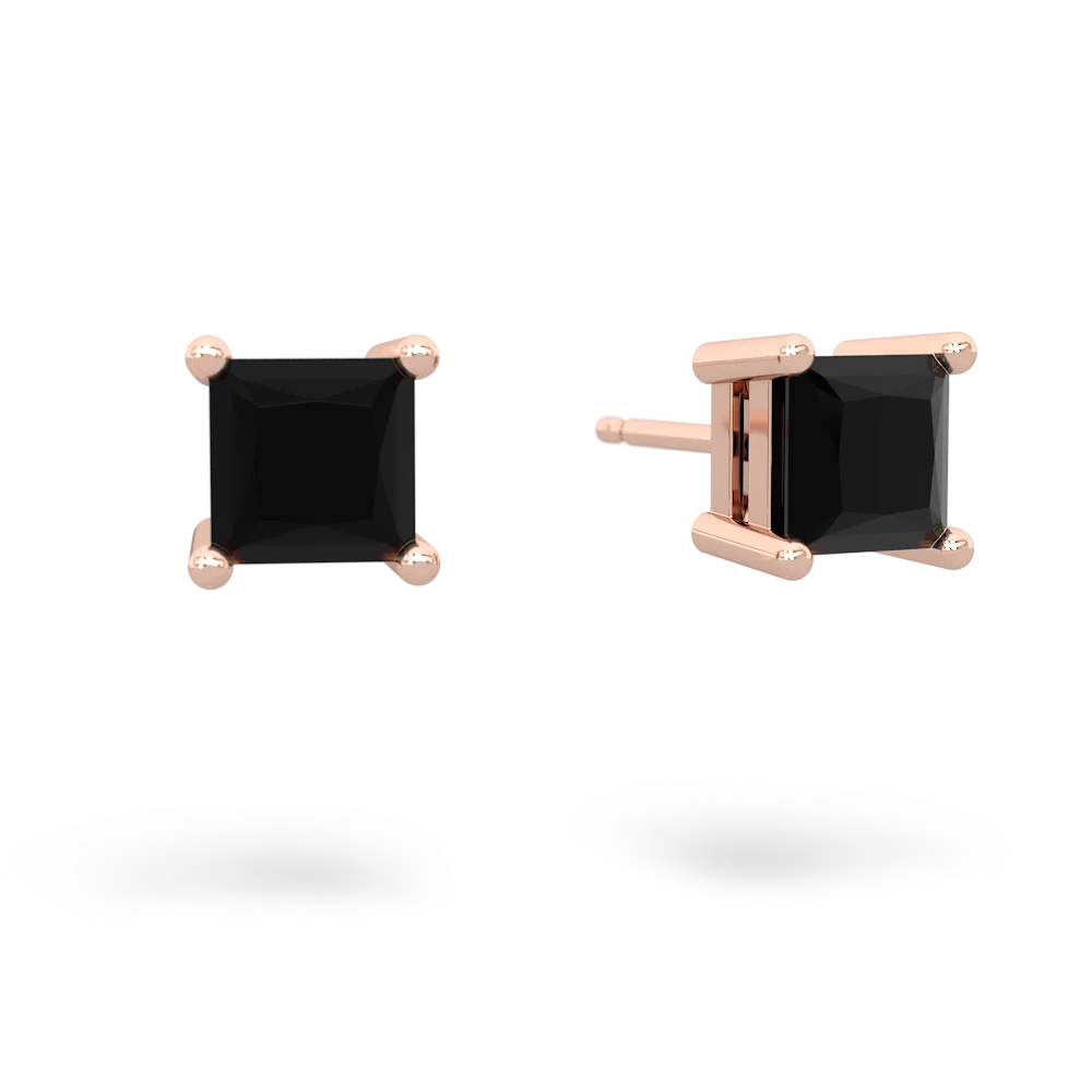 Onyx 5Mm Princess Cut Stud 14K Rose Gold earrings E1789