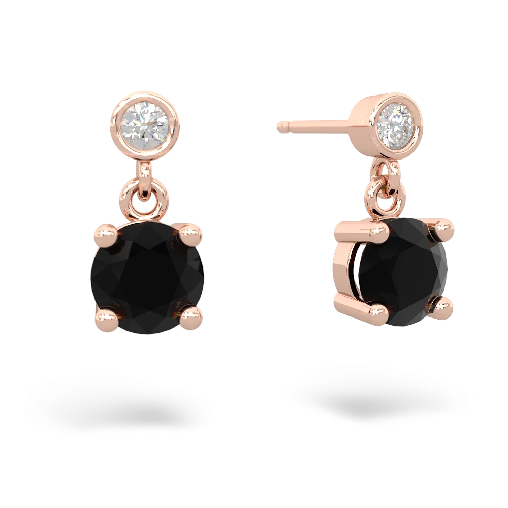 Onyx Diamond Drop 6Mm Round 14K Rose Gold earrings E1986