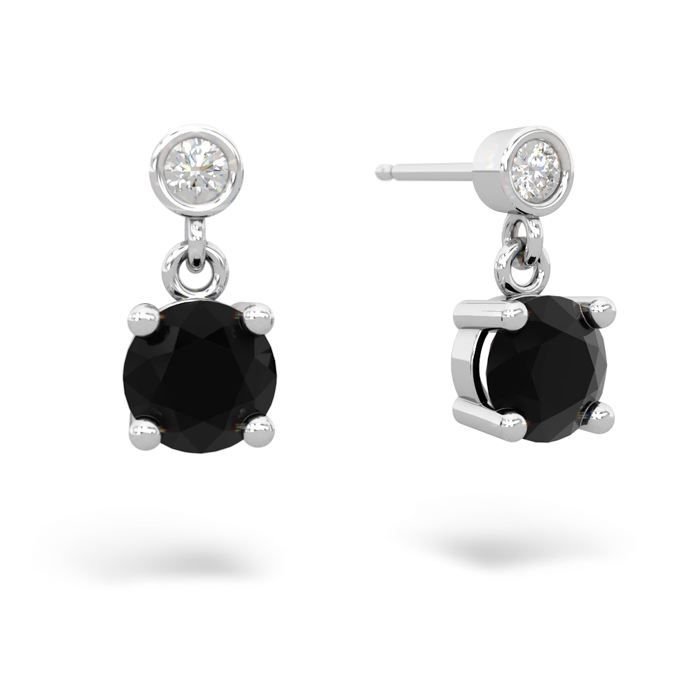 Onyx Diamond Drop 6Mm Round 14K White Gold earrings E1986