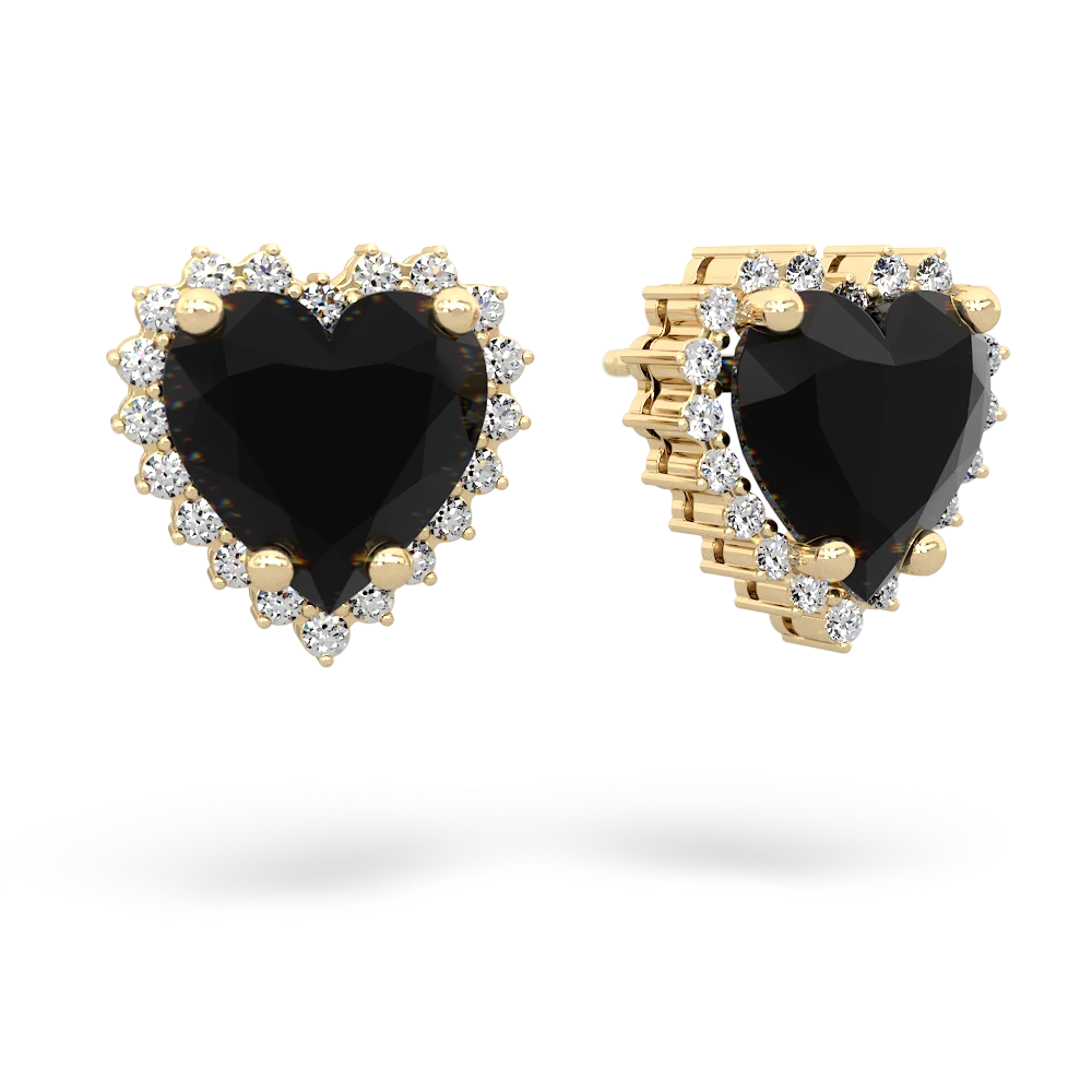 Onyx Sparkling Halo Heart 14K Yellow Gold earrings E0391