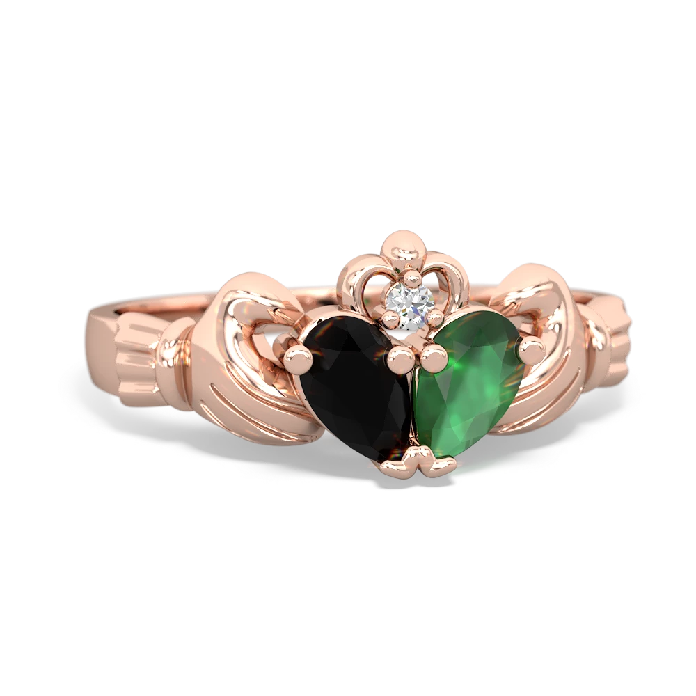 Onyx 'Our Heart' Claddagh 14K Rose Gold ring R2388