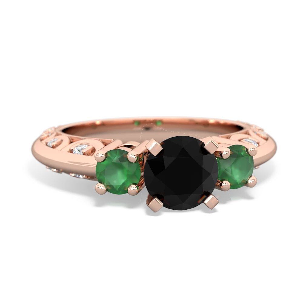 Onyx Art Deco Eternal Embrace Engagement 14K Rose Gold ring C2003