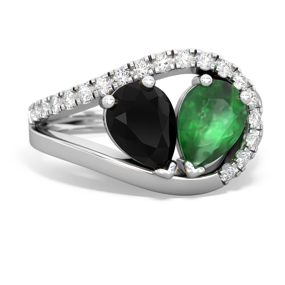 Onyx Nestled Heart Keepsake 14K White Gold ring R5650