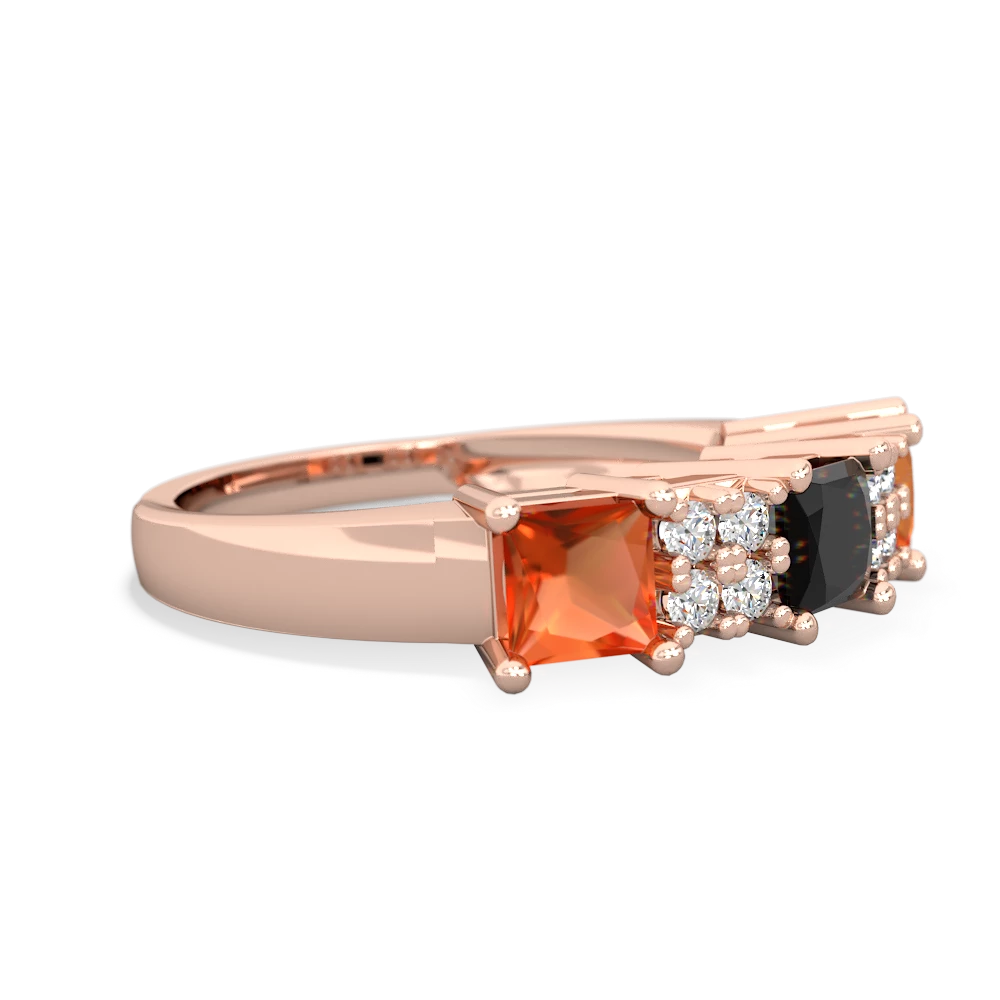 Onyx Three Stone Diamond Cluster 14K Rose Gold ring R2592