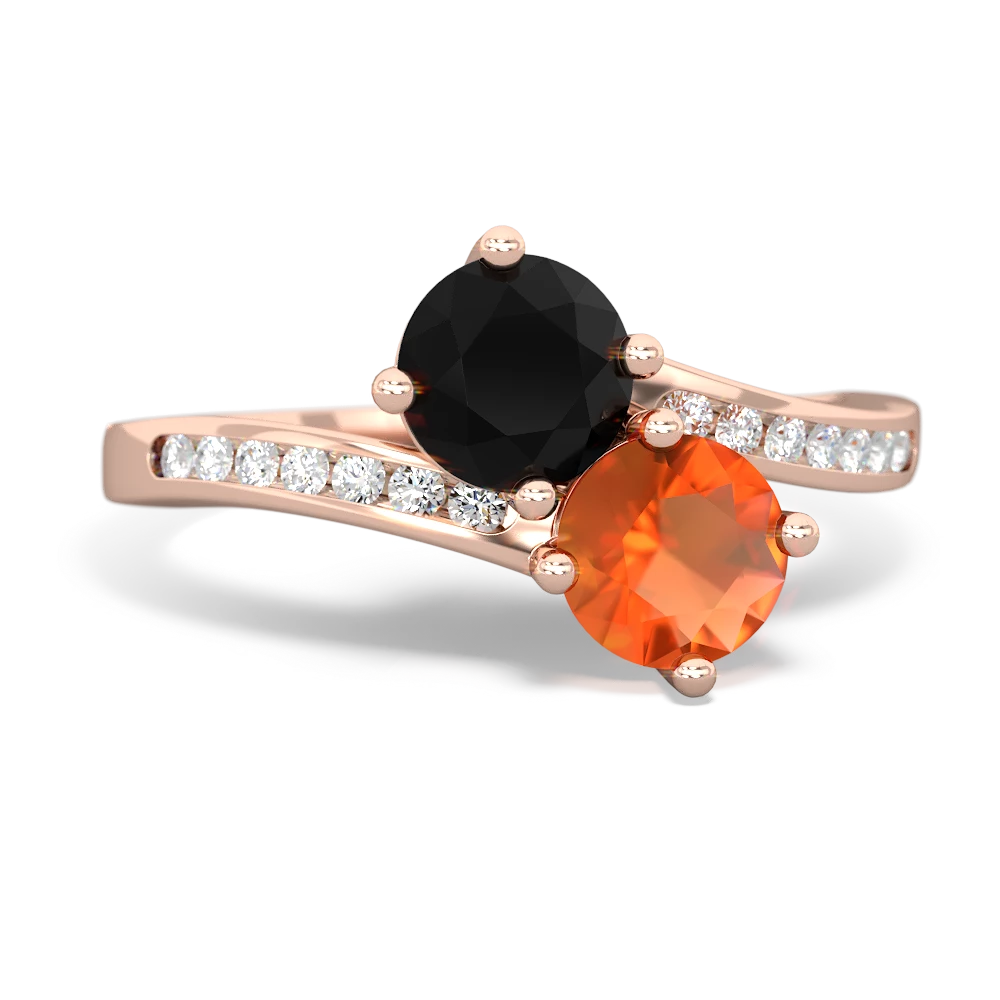 Onyx Channel Set Two Stone 14K Rose Gold ring R5303