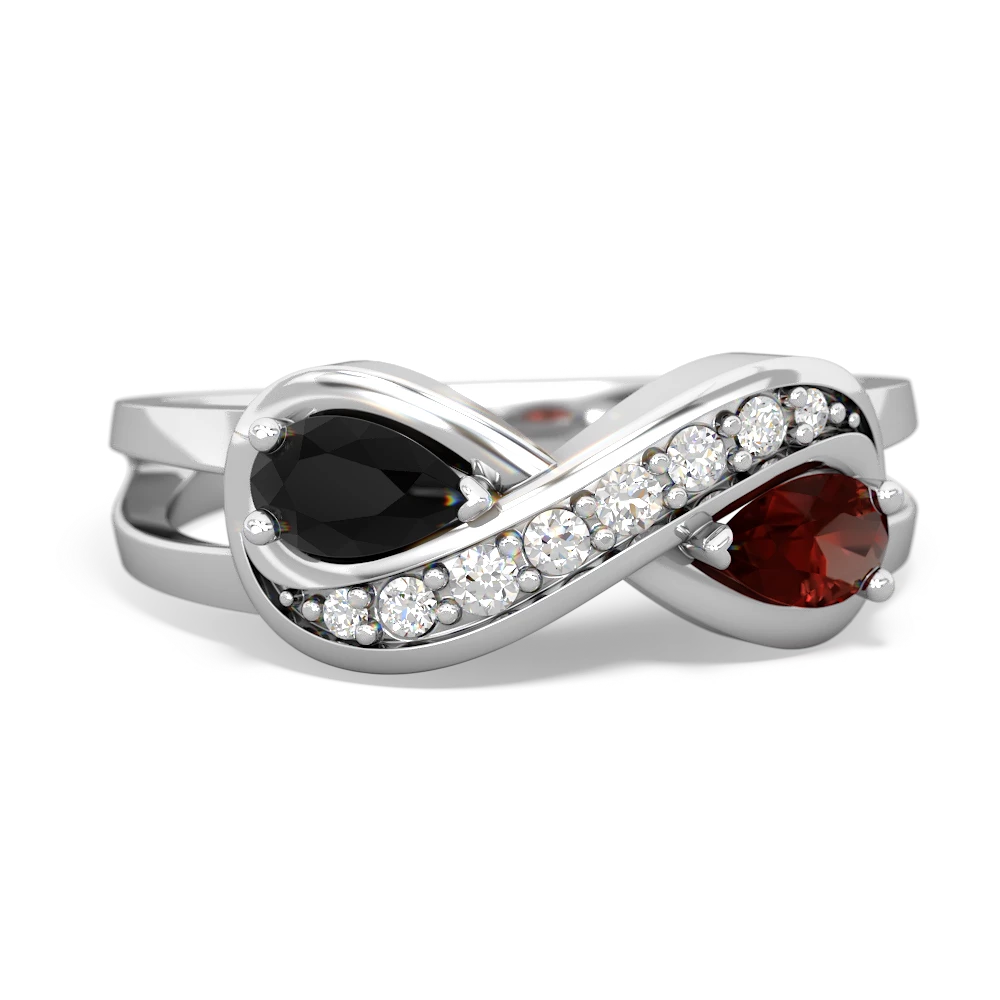 Onyx Diamond Infinity 14K White Gold ring R5390